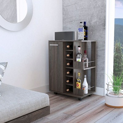 NicBex Mobile Kitchen Island Cart Morden Kitchen Carts on Wheels with Storage, 2 Storage Shelves, 1 Cabinet and 6 Bottle Rack for Kitchen