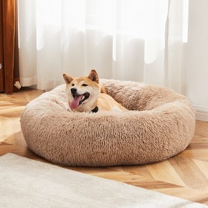 FONTOI 36 Inch Round Pet Bed Anti-Slip Fluffy Plush Faux Fur Cozy Dog Cute Bed Cat Bed, Washable Donut Dog Bed for Indoor, Brown, 36"* 36"*8" - 1 of 4