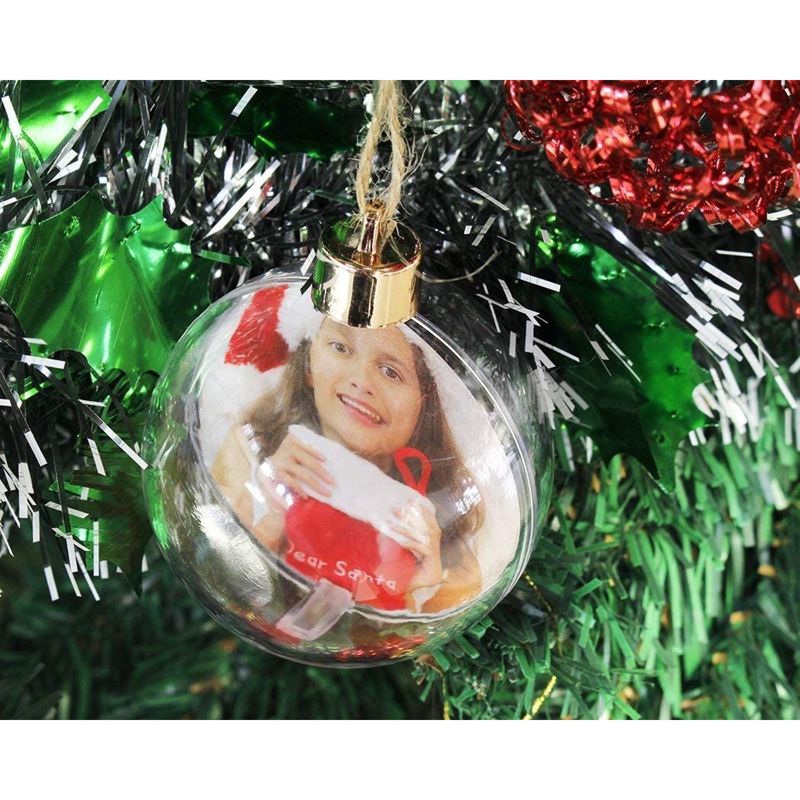 Juvale 4 Pack Clear Hanging Photo Ornament Balls for Christmas Tree Decorations, Holiday Decor, 2.75 x 4.7 in, 3 of 8