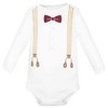 Hudson Baby Infant Boys Cotton Layette Set, Burgundy Tan Suspenders - 4 of 4