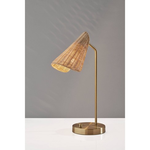 Storied Home 20 in. Antique Brass Round Etched Metal Table Lamp with Cotton  Shade DF8007 - The Home Depot