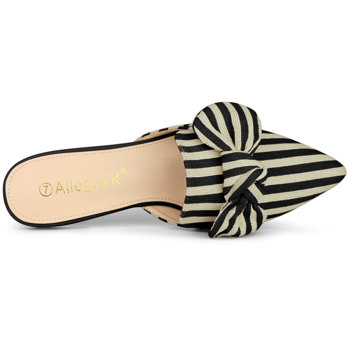 Женские сандалии Allegra K Women's Pointed Toe Slip-on Flat Stripe Bow Decor Slides Mules Black 8 — фото 5