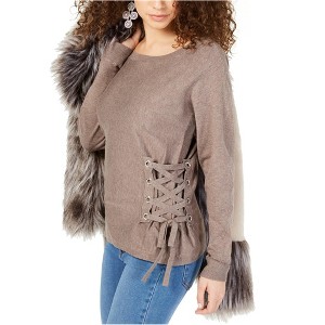 I.N.C International Concepts Womens Lace Up Sides Pullover Sweater, Brown, Medium - 1 of 1