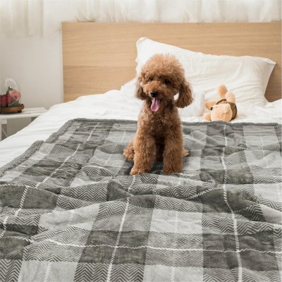 Large Plaid Light Grey Waterproof Reversible Pet Blanket