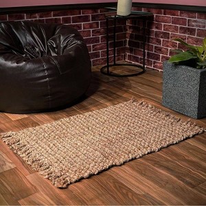 Hand Woven Jute Rug 24x36 Inches Reversible Rustic Accent Rug for Kitchen Living Room Bedroom Entryway Decorative - 1 of 4