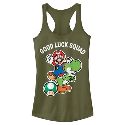 Juniors Womens Nintendo Super Mario St. Patrick's Day Good Luck Squad Racerback Tank Top