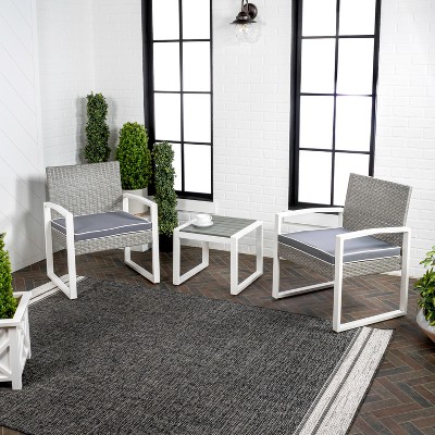 Selby Gray and White Faux Wicker 3-Piece Patio Conversation Set