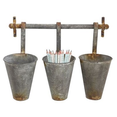 Metal Wall Rack with 3 Tin Pots - 3R Studios