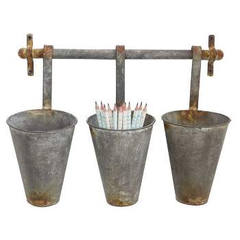 Metal Wall Rack with 3 Tin Pots - Storied Home