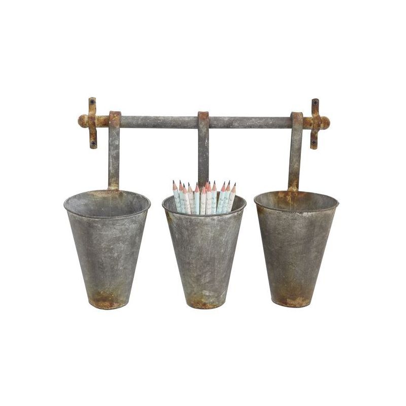 Metal Wall Rack with 3 Tin Pots - Storied Home, 1 of 7