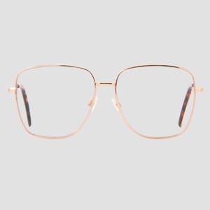 Women's Satin Metal Square Blue Light Filtering Reading Glasses - Universal Thread™ Metallic Gold Diopter - 1 of 2