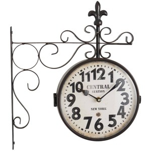 16"x15" Metal Vintage Style Wall Clock with Scroll Designs Black - Olivia & May: Elegant Indoor Timepiece, Unique Hanging Decor - 1 of 4