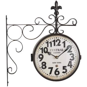 16"x15" Metal Vintage Style Wall Clock with Scroll Designs Black - Olivia & May