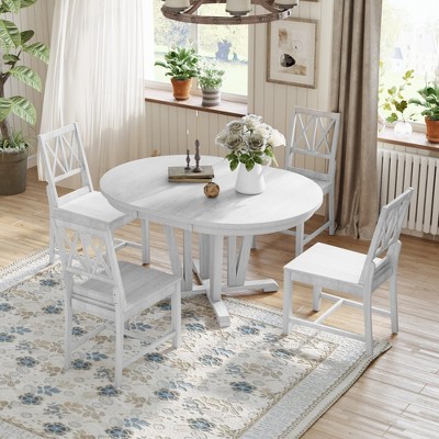 NicBex Round Dining Table Set for 4 Morden Extendable Kitchen Table with MDF Tabletop, 4 Cross Back Chairs for Dining Room