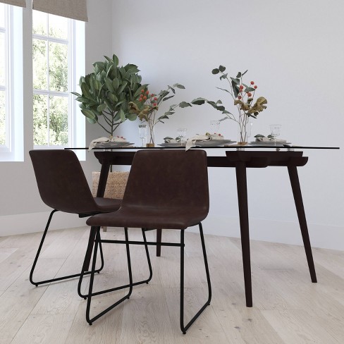 Set of 2 Faux Leather Bucket Seat Dining Chairs with Frame Dark Brown Black Merrick Lane