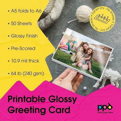 Glossy White Printable Greeting Cards for Inkjet Printers, 8.5 x 11 Inches, 50 Sheets