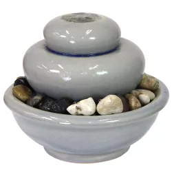 Sunnydaze Indoor Home Decorative Glazed Ceramic Smooth Cascade Tabletop Water Fountain - 7" - Light Gray
