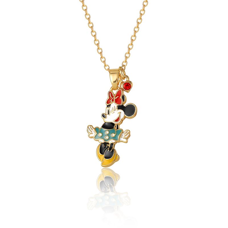 Disney Minnie Mouse Brass Flash Yellow Gold Plated & Red Crystal Pendant, 1 of 3