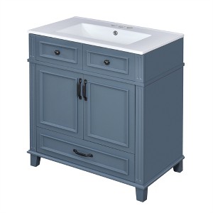 Tramull Retro Style Bathroom Vanity with Ceramic Sink, Solid Wood Frame Storage Cabinet, Freestanding Vanity with Concealed Storage - 1 of 4