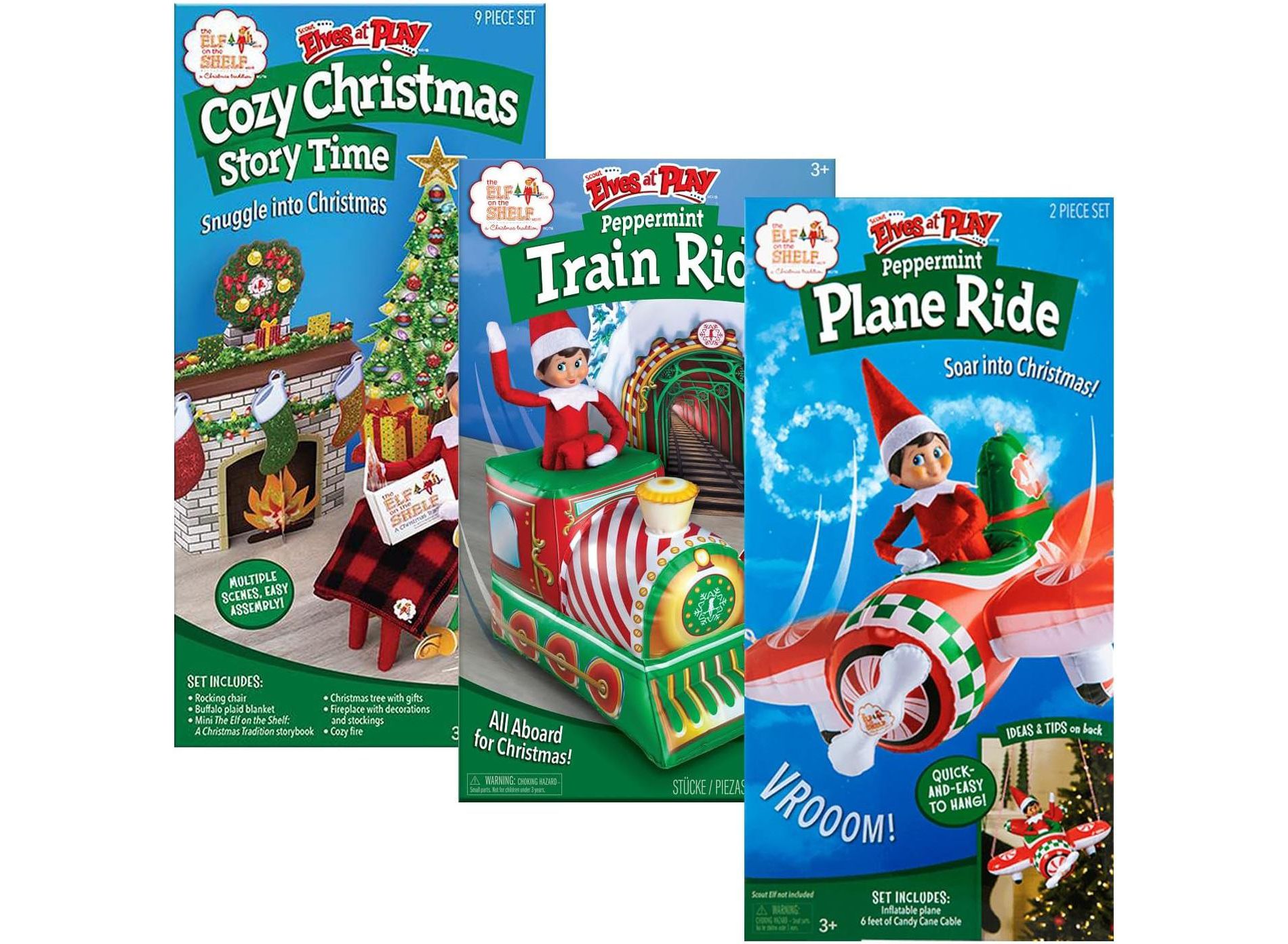 Elf on the Shelf SEAP Bundle – Peppermint Plane, Train & Cozy Christmas Scenes, Ages 3 and Up