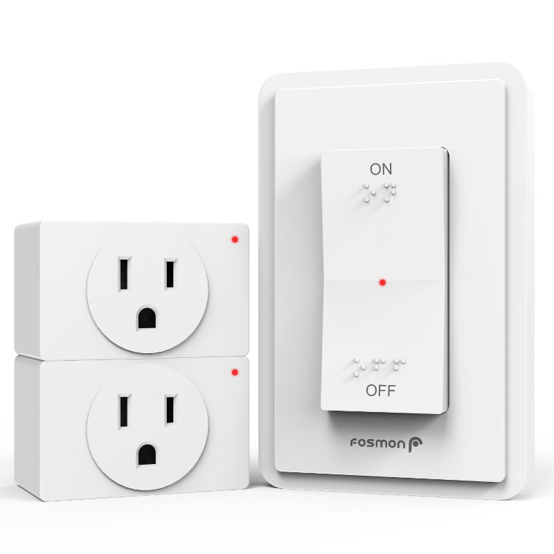 Fosmon 2 Pack Remote Control Outlet with 1x On Off Switch, [ETL Listed] Electrical Power Plug Adapter, 80FT Range Wireless Outlet for Small Appliances