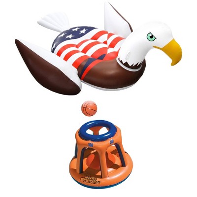 Swimline American Bald Eagle Riding Pool Float & Basketball Hoop Pool Toy