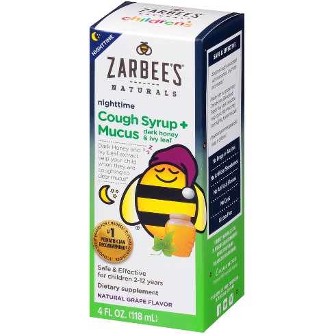 Zarbee S Naturals Children S Nighttime Cough Syrup Mucus Reducer Liquid Natural Grape 4 Fl Oz Target
