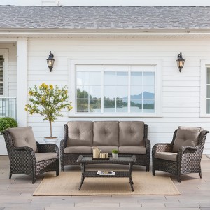 Buenhomino 4 Pieces Patio Furniture Sets Rattan Chair Wicker Conversation Sofa Set for Outdoor Indoor Backyard Porch Garden Poolside Balcony - 1 of 4