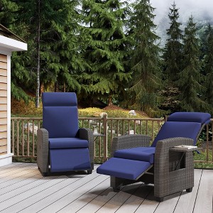 Outdoor Wicker Recliner Chair, Patio Recliner with Independently Adjustable Backrest and Footrest - 1 of 4