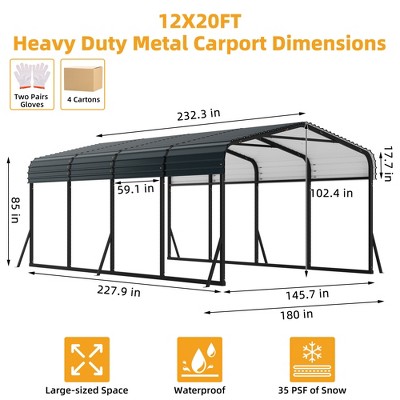 10 x 15 FT Metal Carport with Galvanized Steel Roof, Heavy Duty Metal Roof Carport with Enhanced Base, Tall Kits Garage for Tractors, Trucks, Boats
