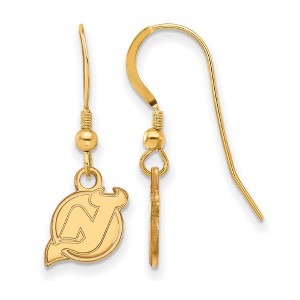 Black Bow Jewelry 14k Yellow Gold Plated Sterling Silver New Jersey Devils NHL Dangle Earrings - 1 of 3
