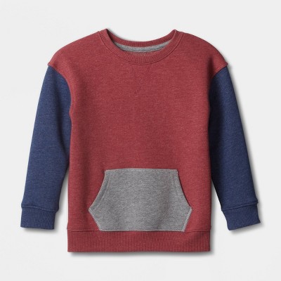 Image of Toddler Boys' Colorblock Kanga Pocket Fleece Pullover Sweatshirt - Cat & Jack™ Maroon 5T