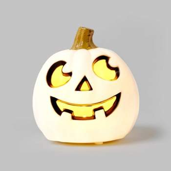 5" Light Up Pumpkin with Happy Face White Halloween Decorative Prop - Hyde & EEK! Boutique™