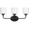 Progress Lighting Lynzie 3-Light Bath Vanity Light in Matte Black with Etched White Glass Shades - 3 of 4