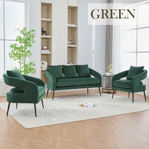 Hrinhom 3-Piece Living Room Furniture Sets,Loveseat And 2 Accent Chairs, With 3 Pillows and Metal Legs - 1 of 4