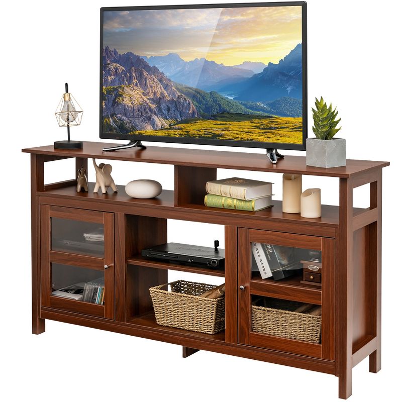 Costway 58'' TV Stand Entertainment Console Center W/ 2 Cabinets Up to 65'' Grey\Black\Walnut, 1 of 11