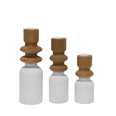 VIP Wood 13.39 in. White Spindle Shaped Candle Stands Set of 3