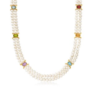 Ross-Simons 4.5-5.5mm Cultured Pearl 2-Strand Necklace With 4.80 ct. t.w. Multi-Gemstones in 18kt Gold Over Sterling - 1 of 3