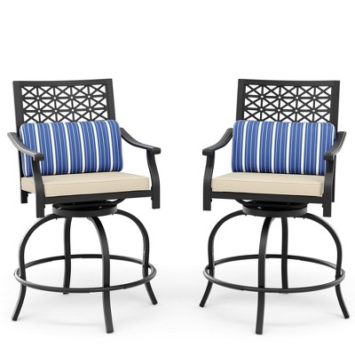 Outdoor High Swivel Bar Stools, Bar Height Patio Chairs with Seat Cushion, Counter Height Tall Patio Swivel Chairs, Outdoor Swivel Bar Chairs Set of 2