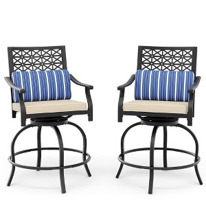 Outdoor High Swivel Bar Stools, Bar Height Patio Chairs with Seat Cushion, Counter Height Tall Patio Swivel Chairs, Outdoor Swivel Bar Chairs Set of 2 - 1 of 4