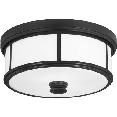 Minka Lavery Vintage Ceiling Light Flush Mount Fixture 13 1/2" Coal Steel Etched Opal Glass Drum Shade for Bedroom Kitchen House