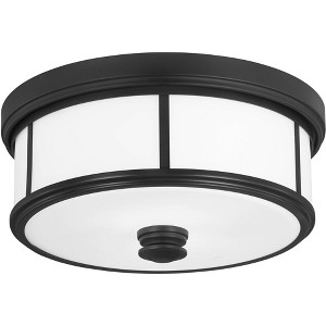 Minka Lavery Vintage Ceiling Light Flush Mount Fixture 13 1/2" Coal Steel Etched Opal Glass Drum Shade for Bedroom Kitchen House - 1 of 4