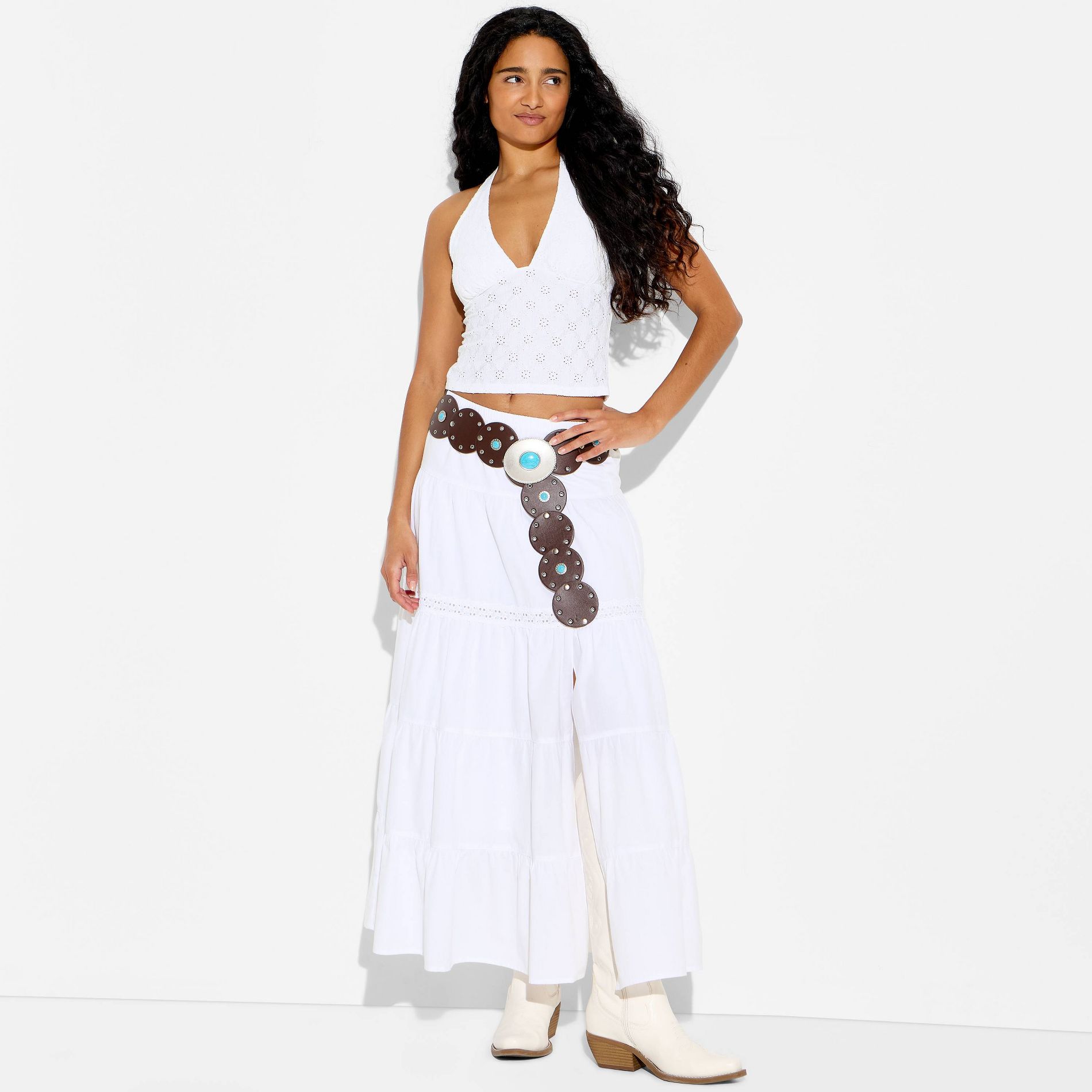 Women's Lace Inset Tiered Maxi Skirt - Wild Fable™ White XS