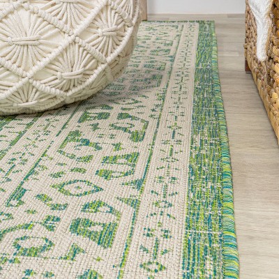 Sinjuri Cream/Green Medallion Textured Weave Reversible Area Rug