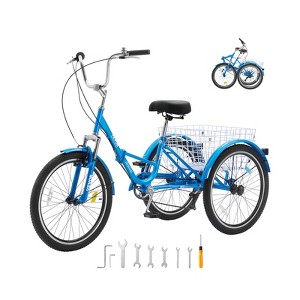 VEVOR Folding Adult Tricycle, 24-Inch 7-Speed Adult Folding Trikes, Carbon Steel 3 Wheel Cruiser Bike with Basket & Adjustable Seat - 1 of 4