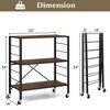 Costway 1/2 PCS 3-Tier Folding Shelf Free DIY Design Shelving Unit with 4 Universal Wheels Kitchen Black - 3 of 4