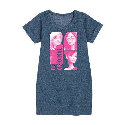 - Barbie - Be Original Squares Graphic Short Sleeve Fleece Dress