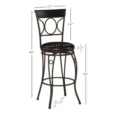 Linon 30" Swivel Metal Bar Stool with Brown Cushion