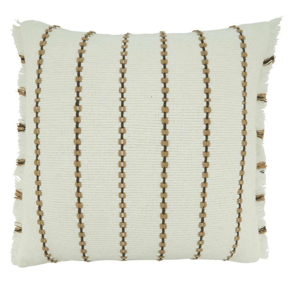 Photos - Pillow 22"x22" Oversize Striped Design Square Throw  Cover Ivory - Saro Lif