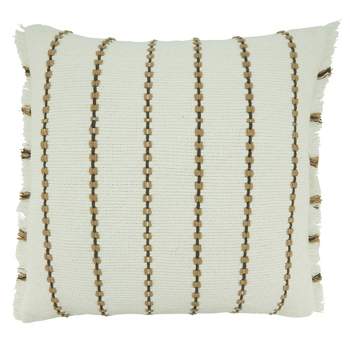 22"x22" Oversize Poly Filled with Striped Design Square Throw Pillow Ivory - Saro Lifestyle